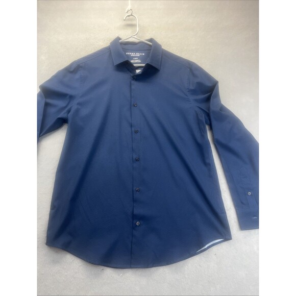 Perry Ellis Shirt Mens Large Motion Navy Blue Long Sleeve Casual Button Up - Picture 7 of 12